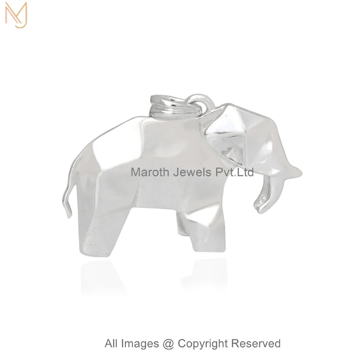 14K White Gold Minimal Elephant Charm Pendant Custom Jewelry