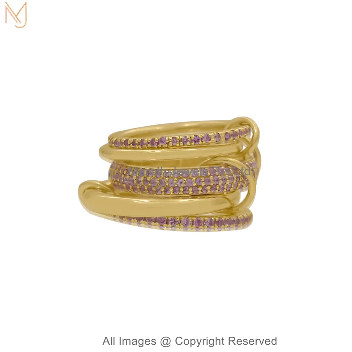 14K Solid Yellow Gold Cubic Zircon Moissanite Gemstone Multi-Link Band Connector Ring Manufacturer