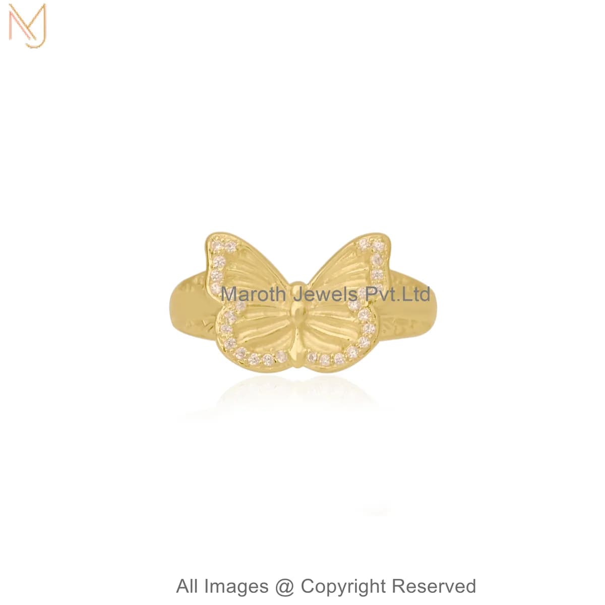 14K Yellow Gold Cubic Zirconia Butterfly Ring Manufacturer