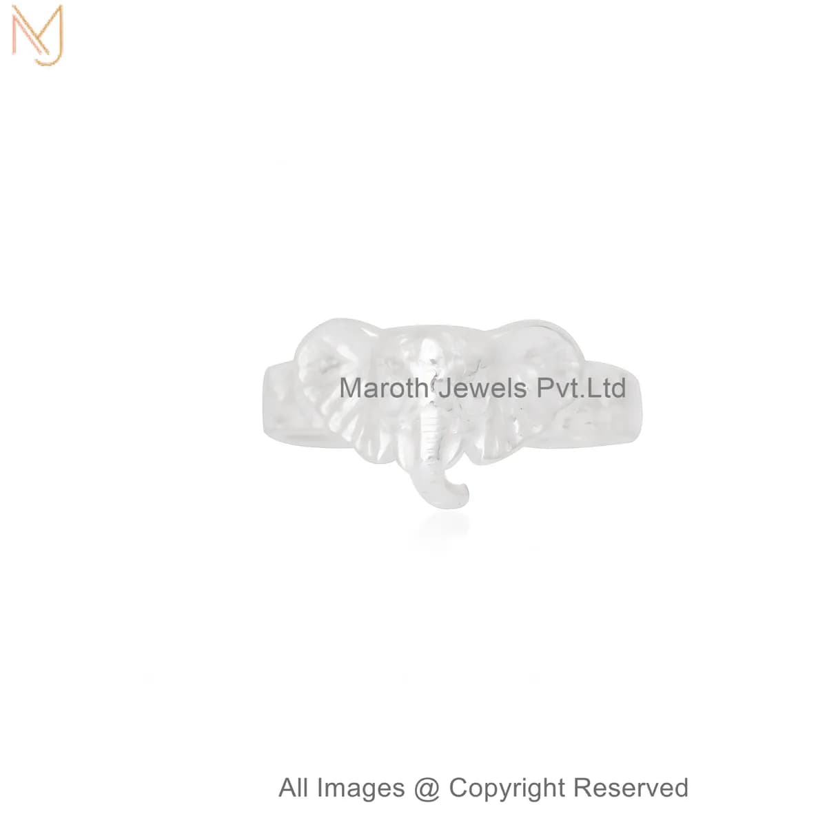 14K White Gold Royal Carved Elephant Face Ring Manufacturer
