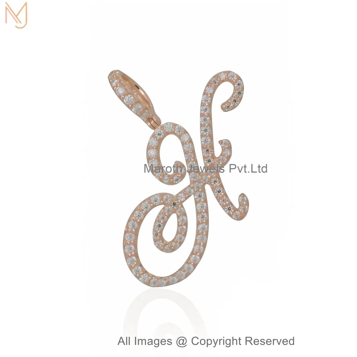 14K Rose Gold CZ H Initial Pendant – Minimalist Alphabet Letter Charm Pendant Custom Jewelry