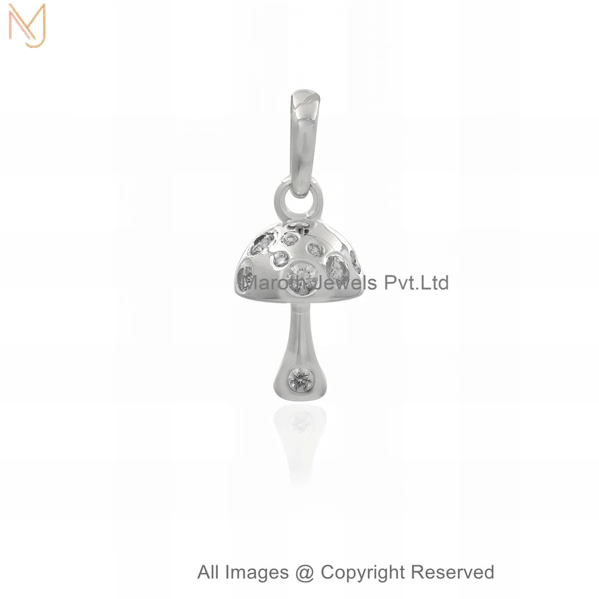 14K White Gold Diamond Mushroom Charm Pendant Custom Jewelry