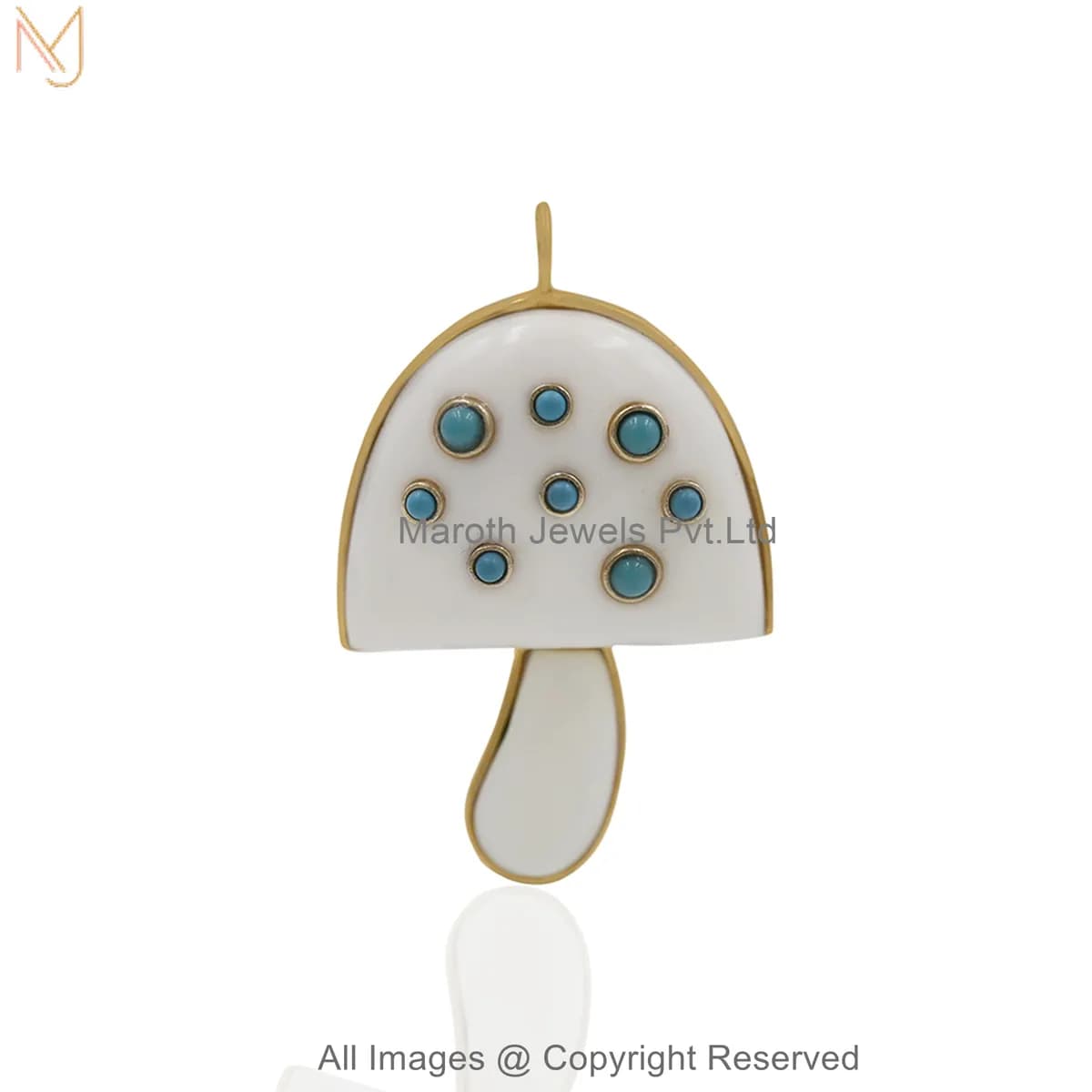 14K Yellow Gold Diamond Cubic Zircon Handcrafted Gemstone Mushroom Pendant Jewelry Supplier
