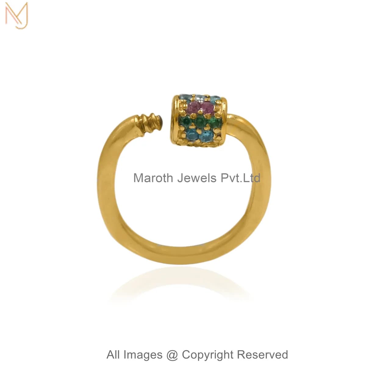 14K Yellow Gold Diamond Gemstone Pavé Stone Carabiner Lock Custom Jewelry
