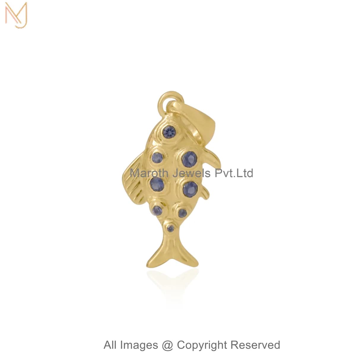 Wholesale 14K Yellow Gold Multi-Diamond Gemstone Ornamental Fish Pendant