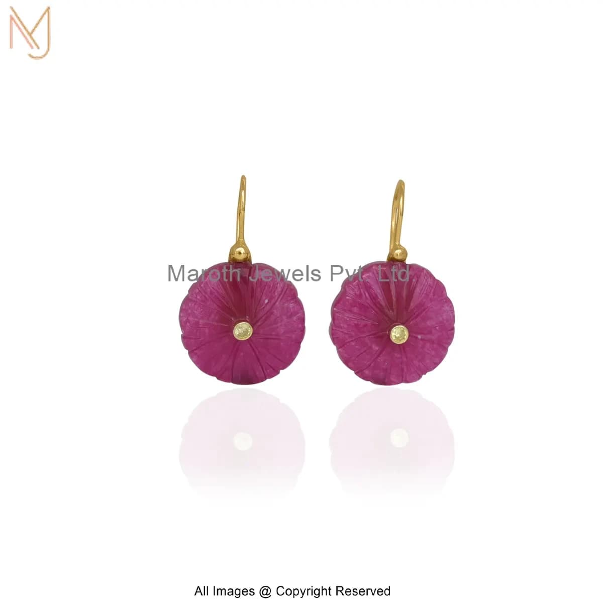 14K Yellow Gold Diamond Cubic Zircon Gemstone Flower Drop Earring Custom Jewelry