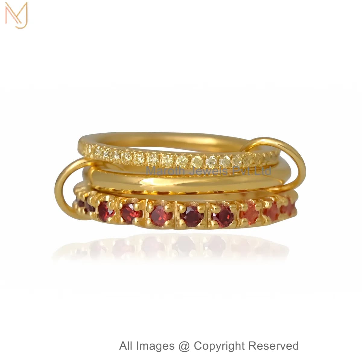 14K Yellow Gold Diamond Gemstone Multi-Link Connector Ring Custom Jewelry