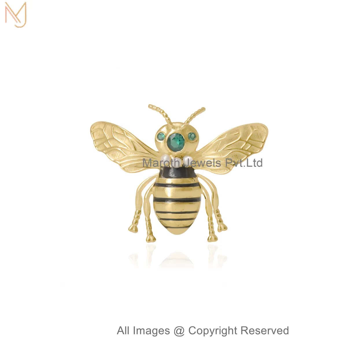 Wholesale 14K Yellow Gold Diamond CZ Gemstone Black Enamel Honey Bee Charm Pendant