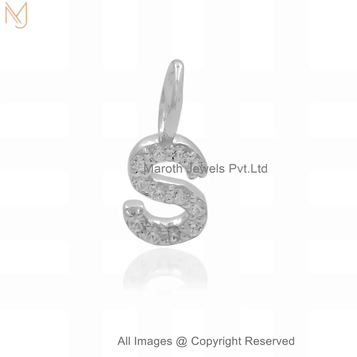 14K White Gold Diamond CZ S Initial Pendant – Minimalist Alphabet Letter Charm Pendant Custom Jewelry