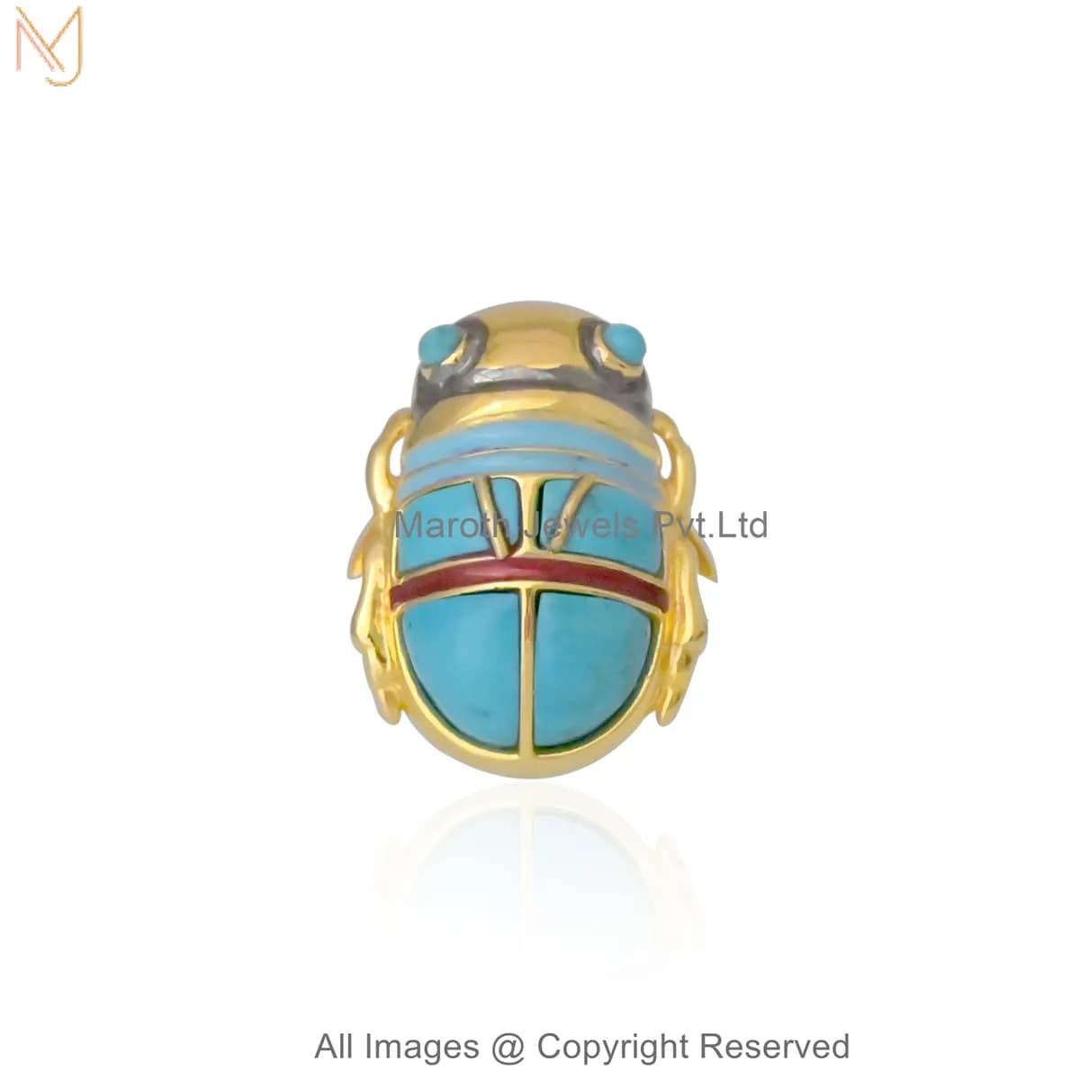 Wholesale 14K Yellow Gold Turquoise Azurion Scarab Ring Egyptian Beetle Inspired Handmade Jewelry