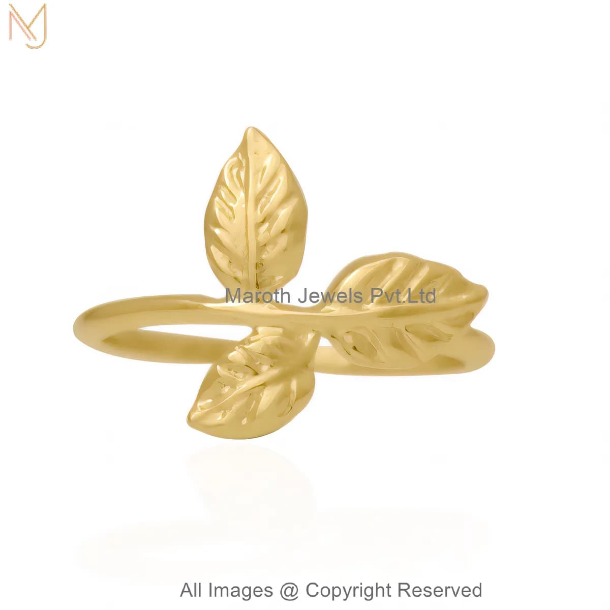 14K Yellow Gold Leaf Wrap Ring – Minimalist Nature Inspired Adjustable Band Custom Jewelry