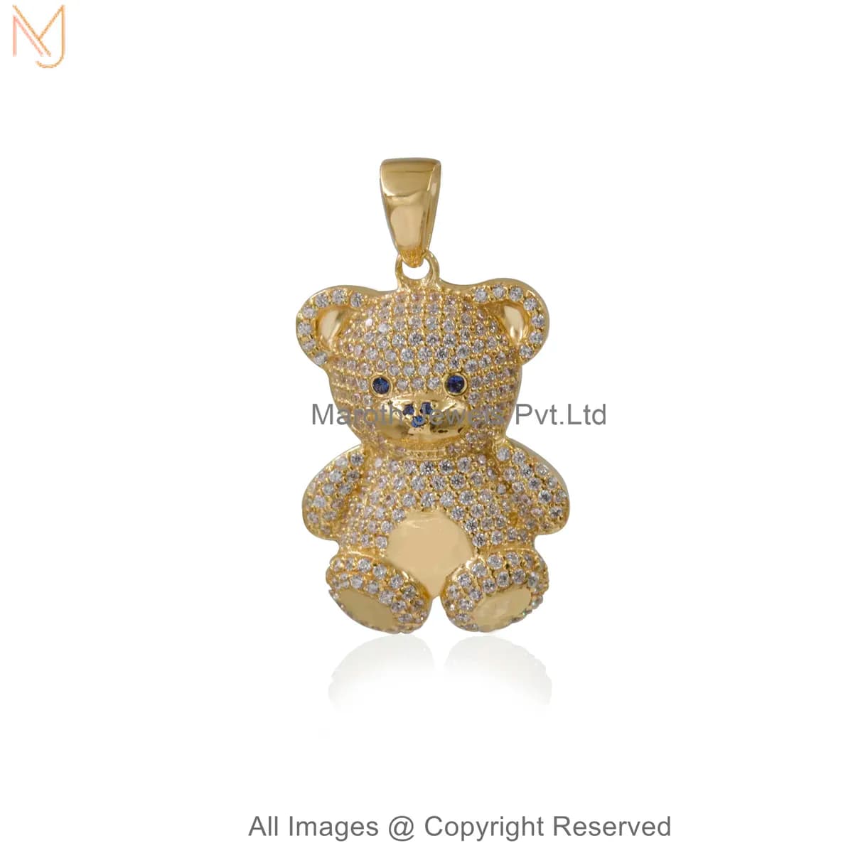 14K Yellow Gold Diamond Cubic Zircon Gemstone Teddy Bear Pendant Jewelry Supplier