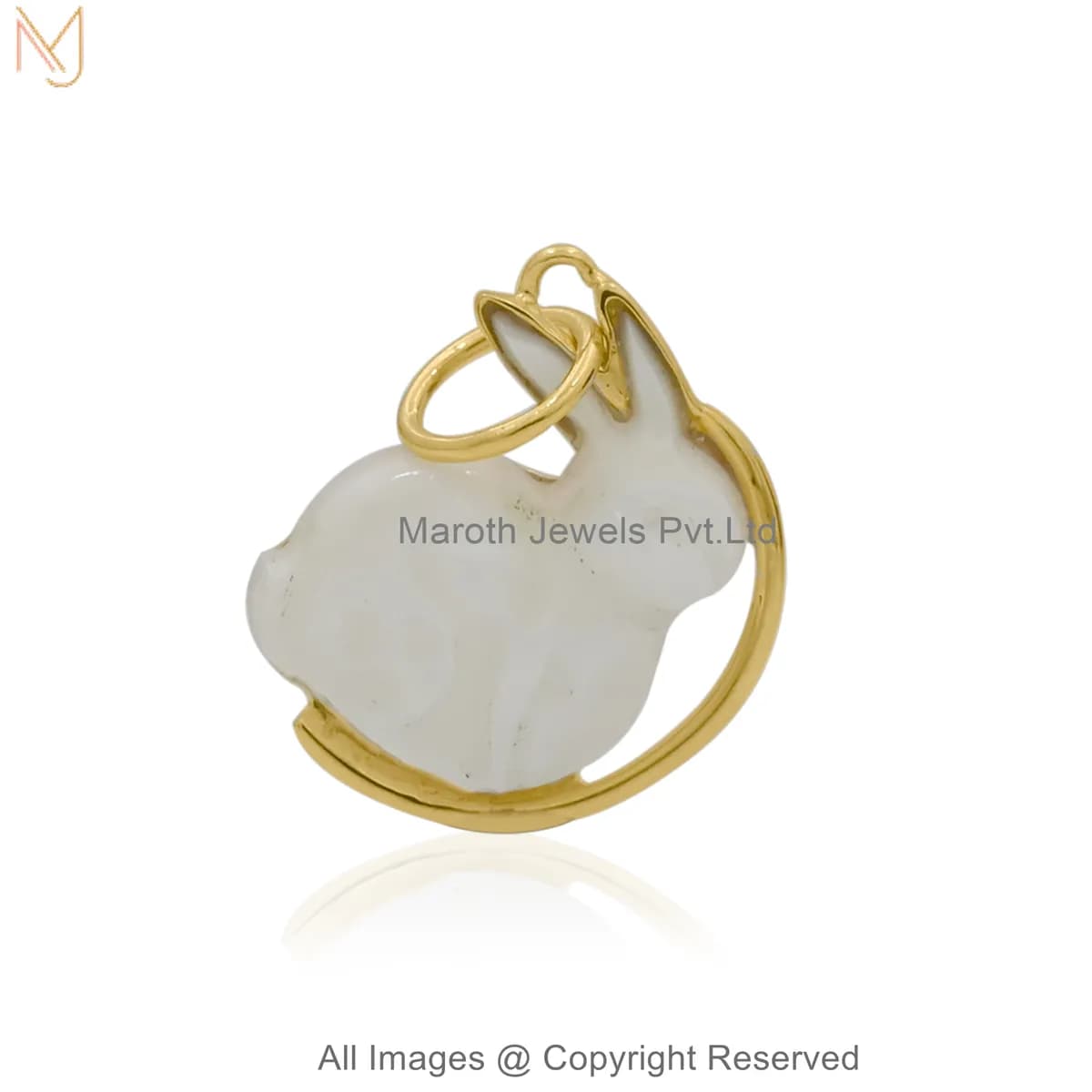 14K Yellow Gold Mother-of-Pearl Golden Glow Bunny Pendant Manufacturer