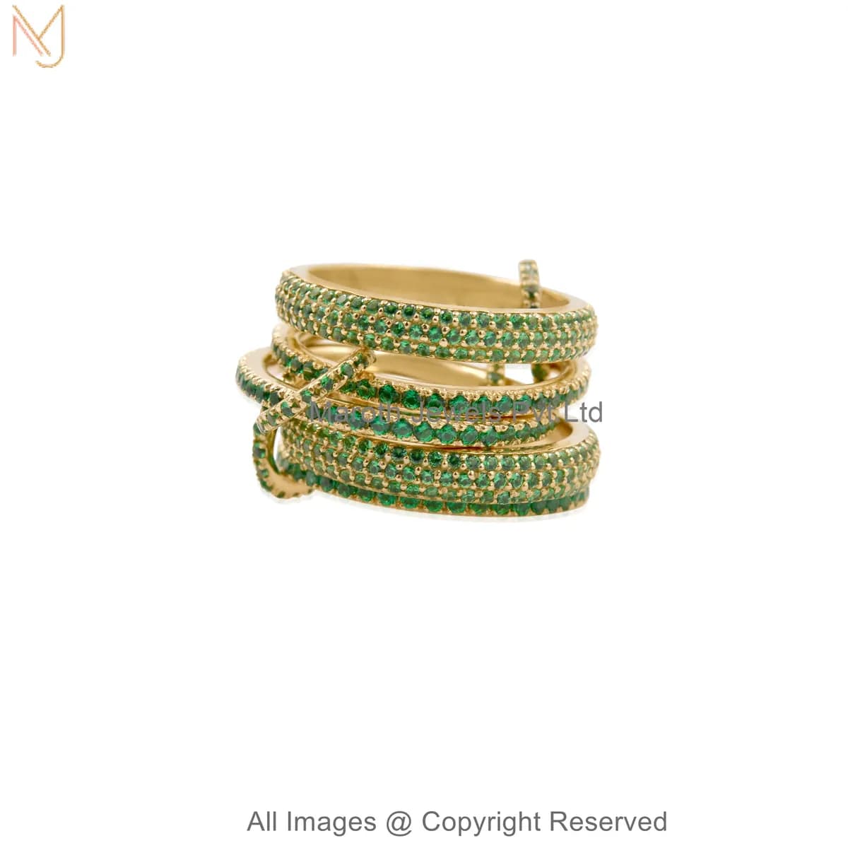 14K Yellow Gold Diamond Cubic Zircon Gemstone Infinity Spiral Connector Band Ring Manufacturer