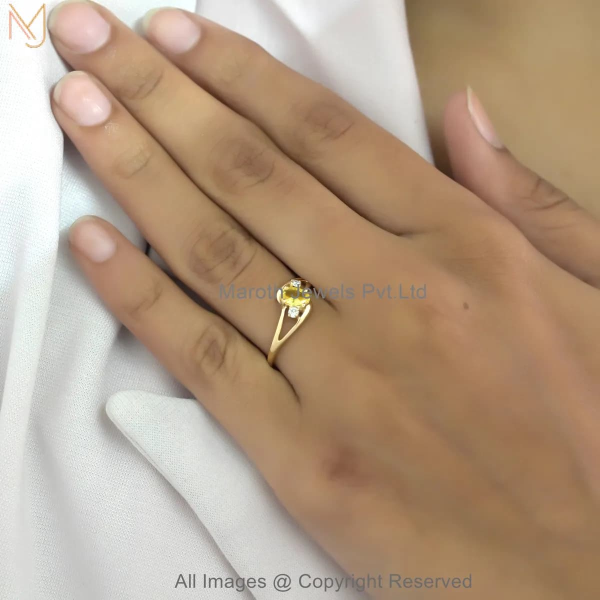 14K Yellow Gold Oval Yellow Topaz & Moissanite Twist Minimalist Designer Adjustable Ring Golden Oval Accent Manufacturer