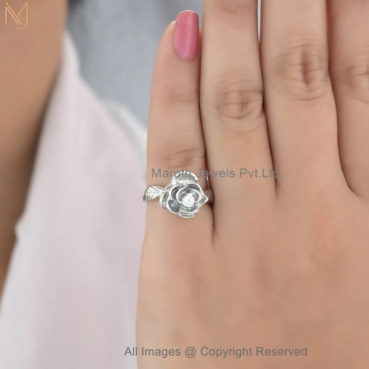 14K Yellow Gold Rose Bloom Diamond Accent Ring – Floral Design Manufacturer