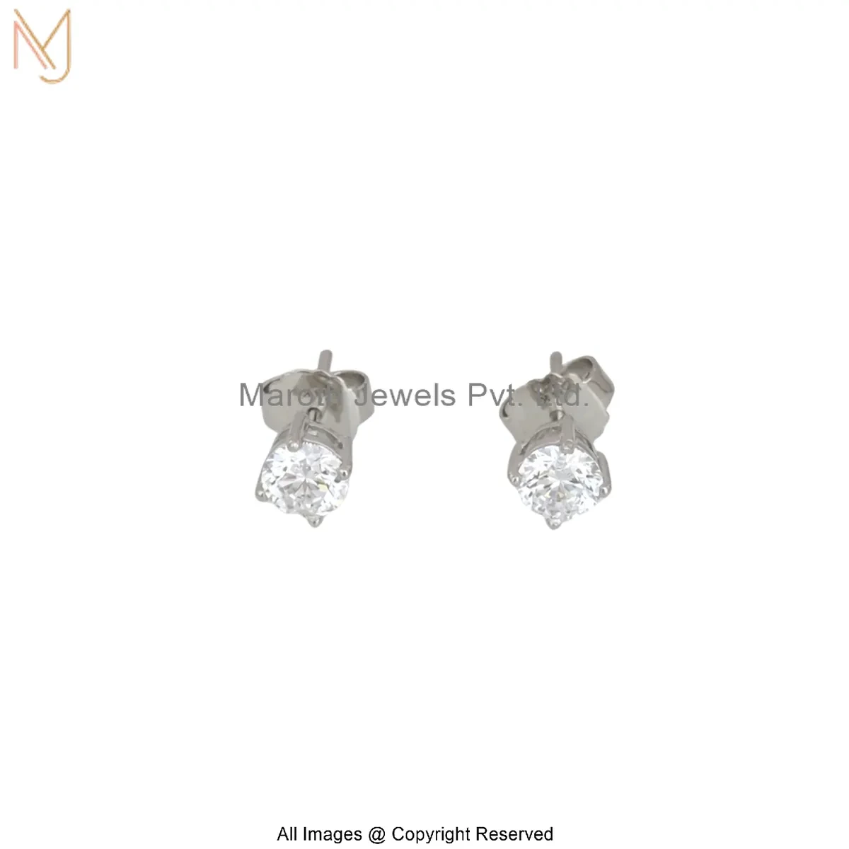 925 White Gold Plated Diamond Round Disc Stud Earring Jewelry Supplier