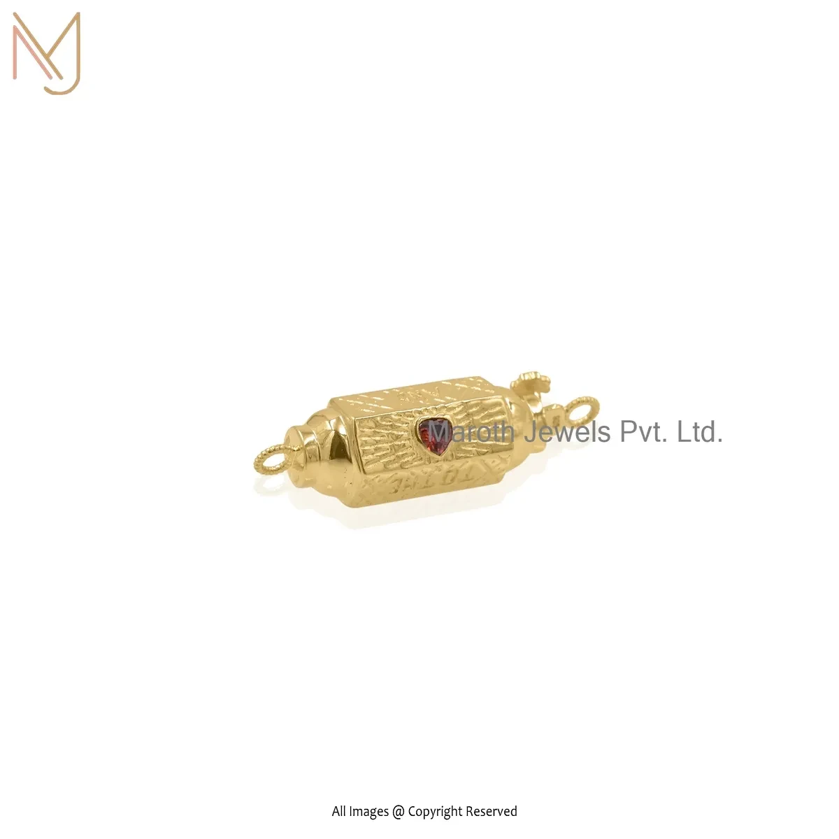925 Silver Yellow Gold Plated Red Cubic Zircon Amulet Pendant Manufacturer