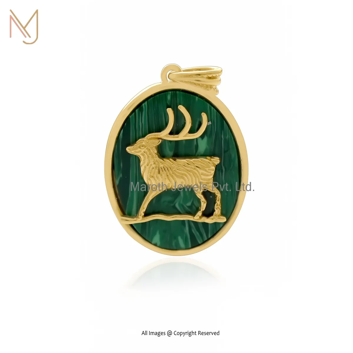 925 Silver Yellow Gold Plated Malachite Deer Pendant Jewelry Supplier