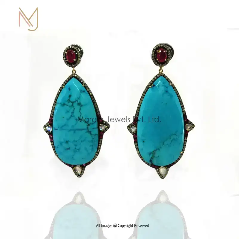 925 Silver Diamond And Moonstone Turquoise Ruby Gemstone Drop Earring Manufacturer