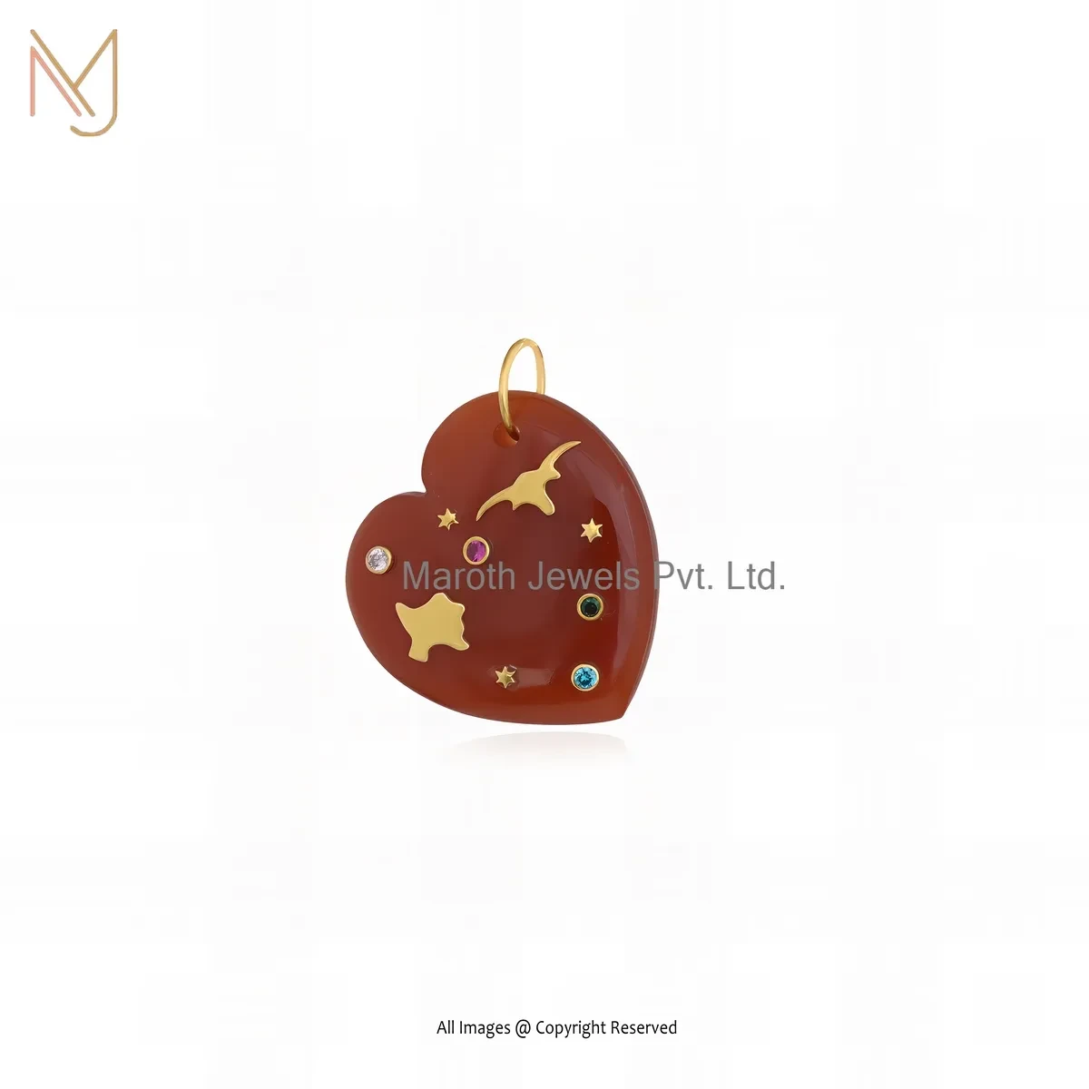 14K Yellow Gold Carnelian Multi Gemstone Heart Pendant Manufacturer