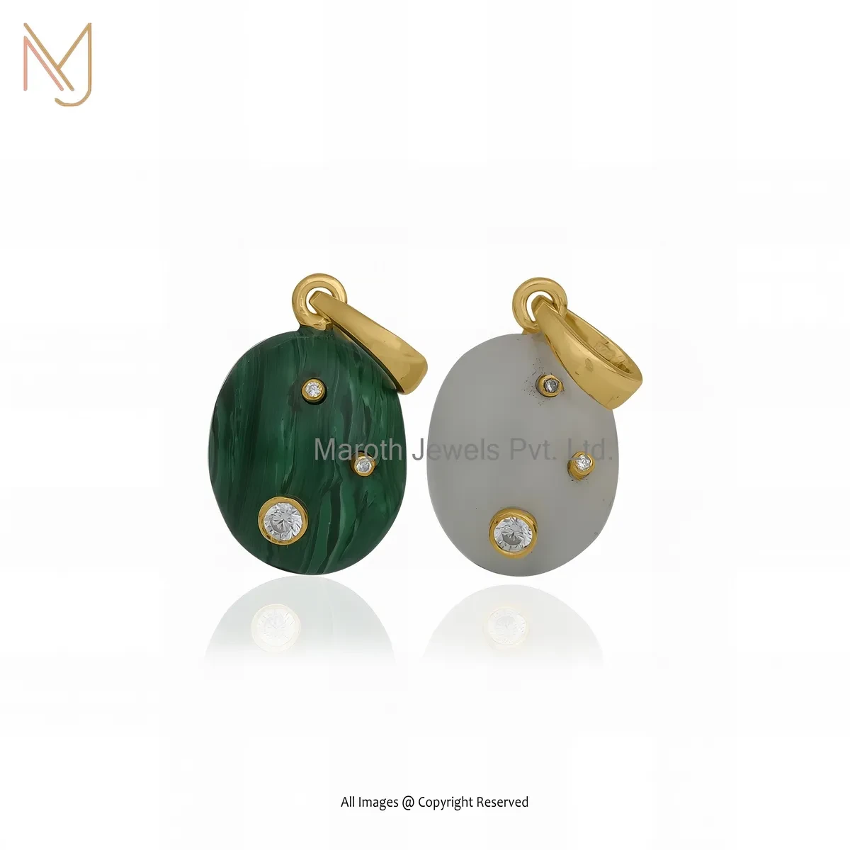 Wholesale 925 Silver Yellow Gold Plated Cubic Zircon & Black Onyx Gemstone Teardrop Charm Pendant