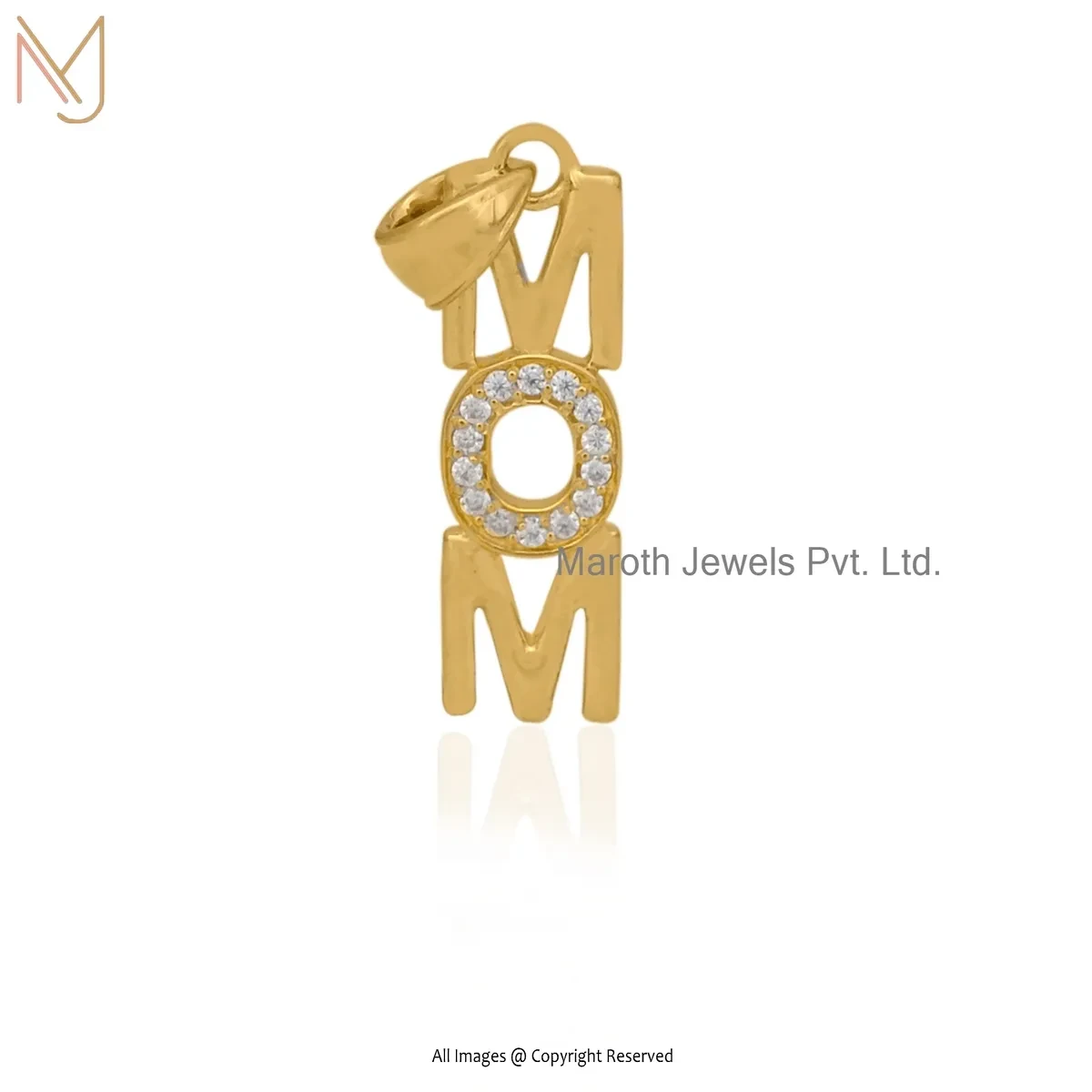 Private Lable 925 Silver Yellow Gold Plated Diamond & Moissanite MoM Name Plat Pendant