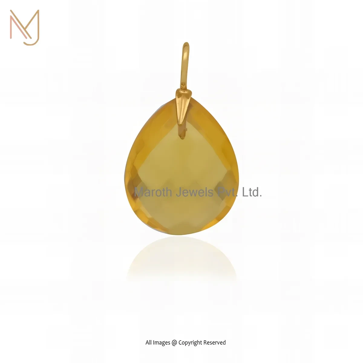 925 Silver Yellow Gold Plated Citrine Gemstone Teardrop Pendant Jewelry Supplier