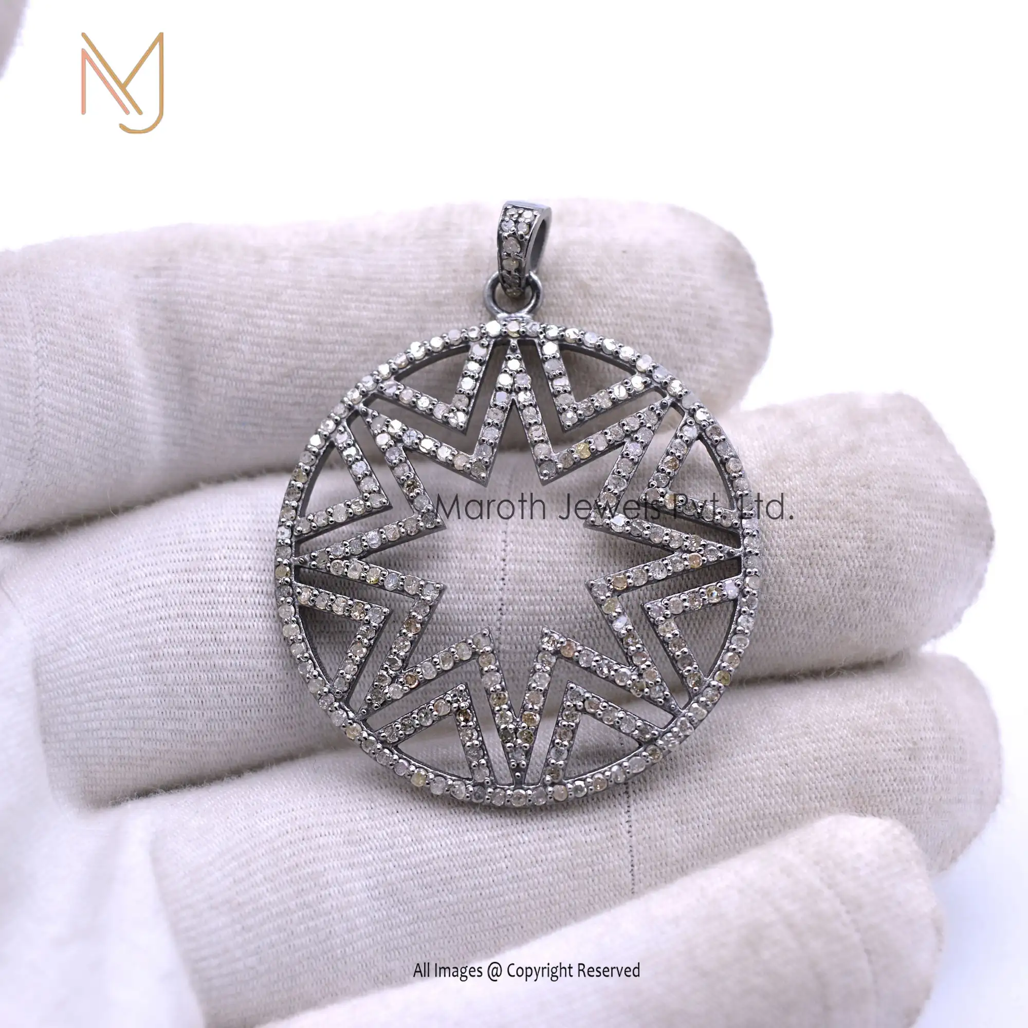 Solid Gold Pave Diamond Disc Star Pendant Handmade Jewelry Manufacturer