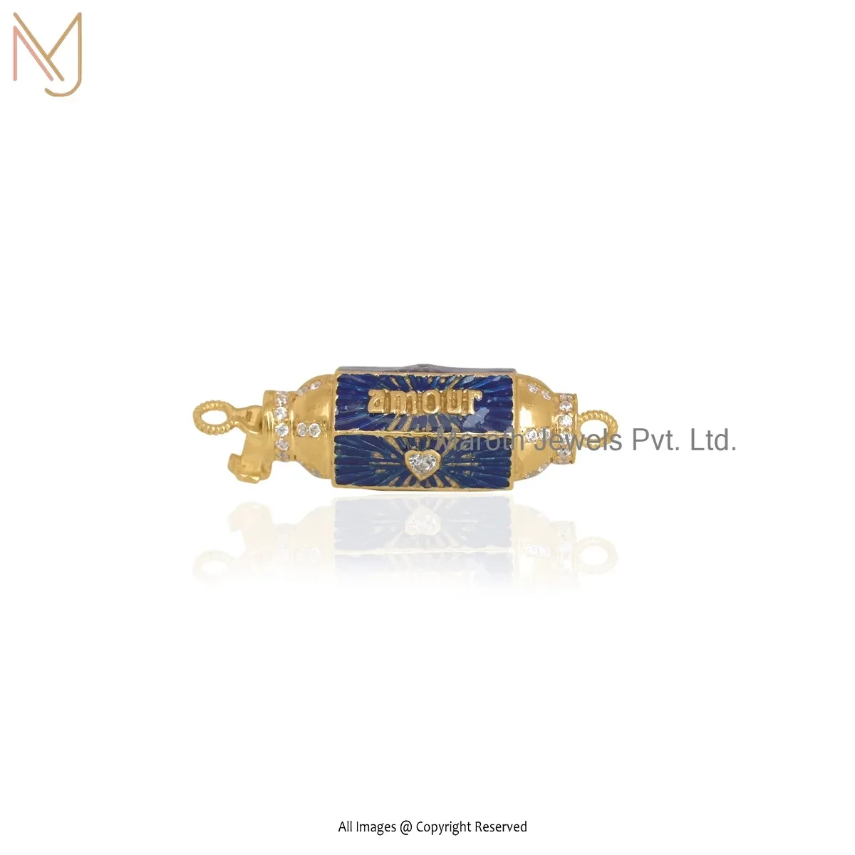 Wholesale 925 Silver Yellow Gold Plated Cubic Zircon & Black Enamel Amulet Pendant