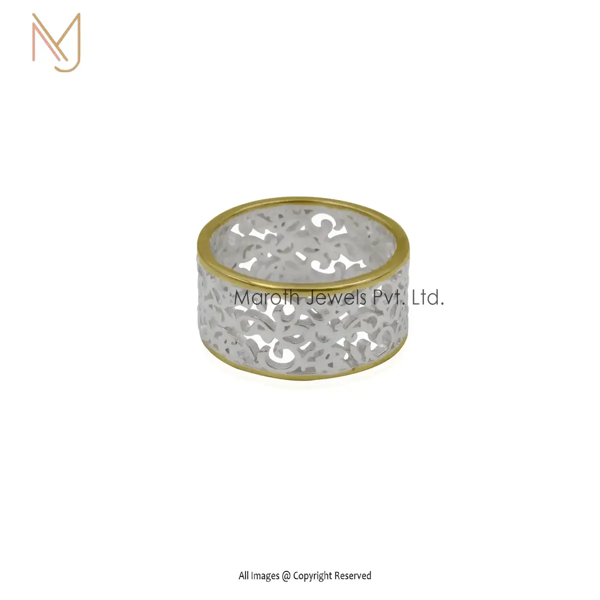 925 Sterling Natural Silver & Gold Plated Filigree Ring Jewelry Supplier