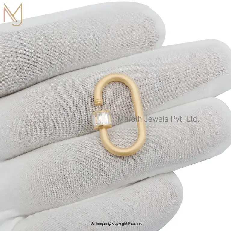 925 Silver Yellow Gold Plated Baguette Carabiner Lock Custom Jewelry