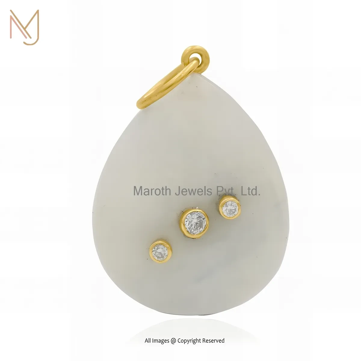 925 Silver Yellow Gold Plated Cubic Zircon & Amazonite Teardrop Pendant Custom Jewelry