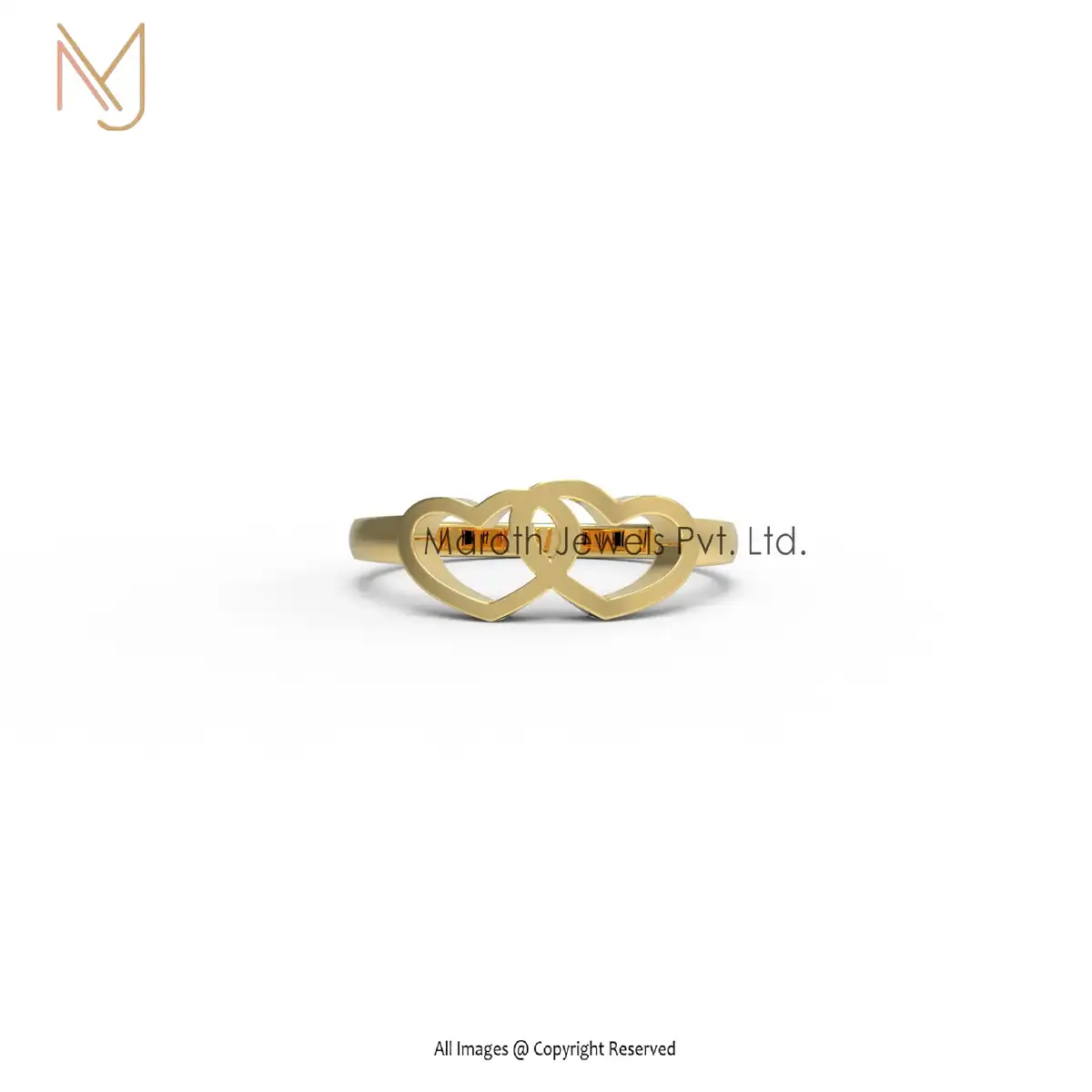 Wholesale 925 Silver Yellow Gold Plated 2 Heart Design Ring Jewelry
