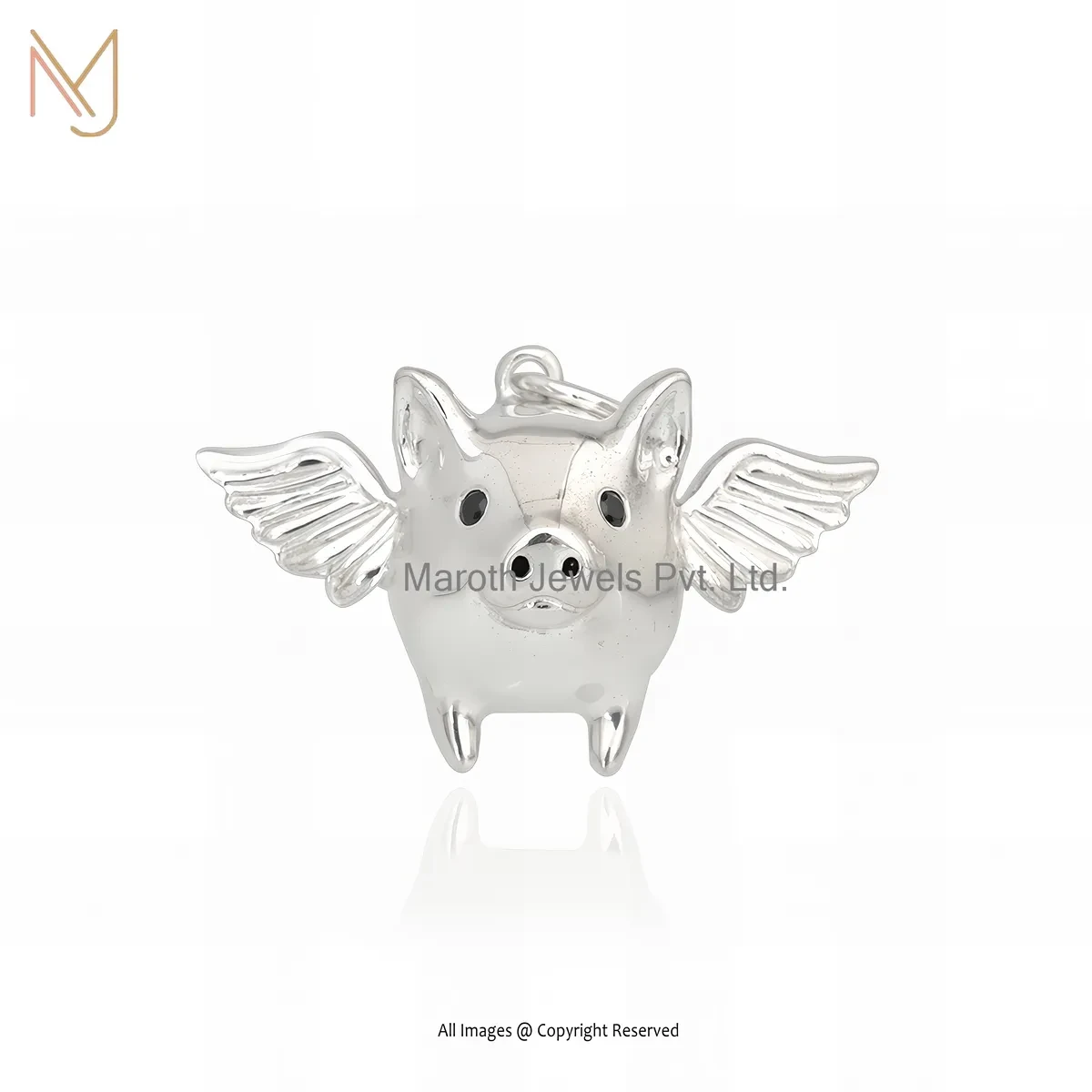 925 Silver Natural Silver Plated Black Spinel Pig Charm Pendant Manufacturer