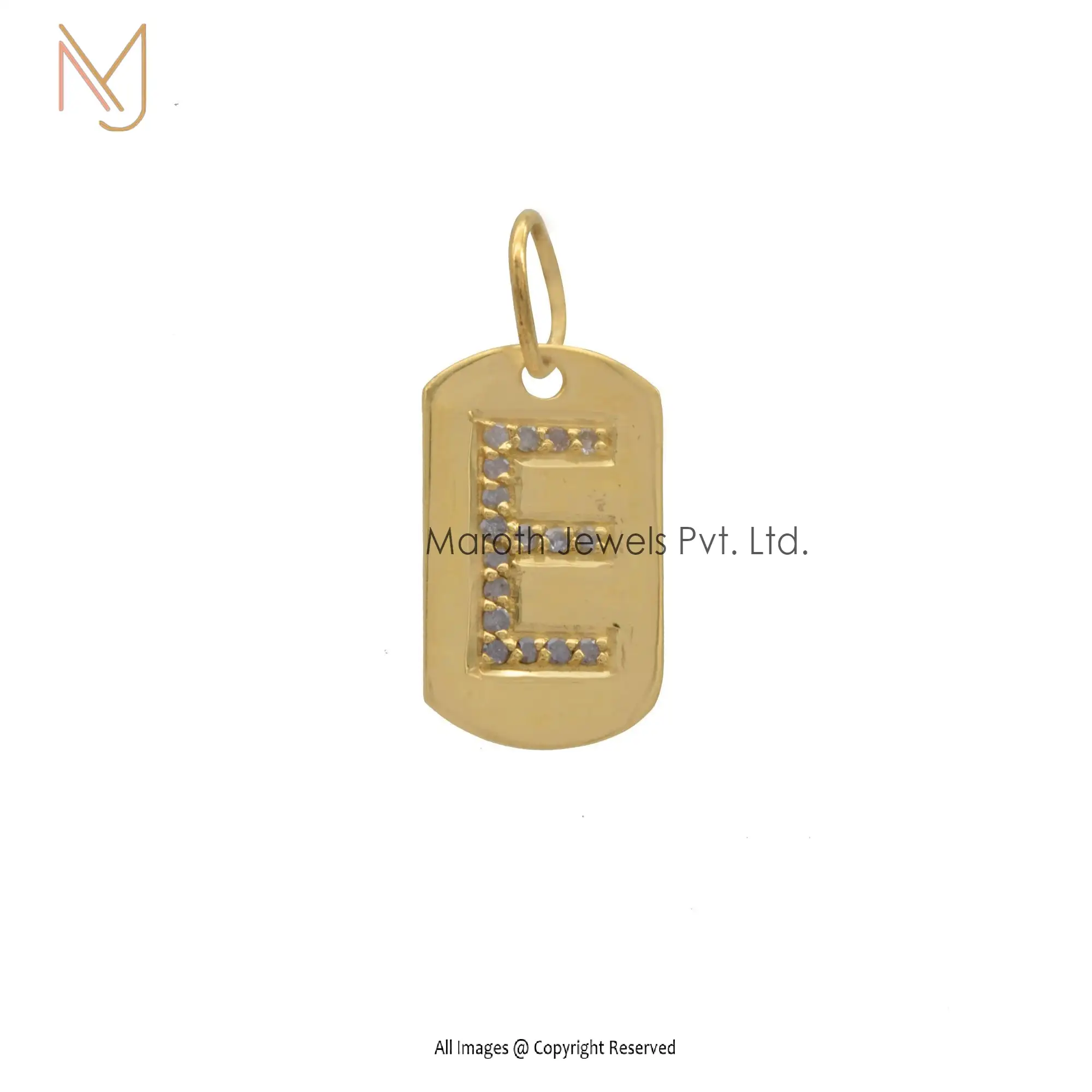 14K Yellow Gold R Initials Diamond Dog Tag Pendant Jewelry Manufacturer