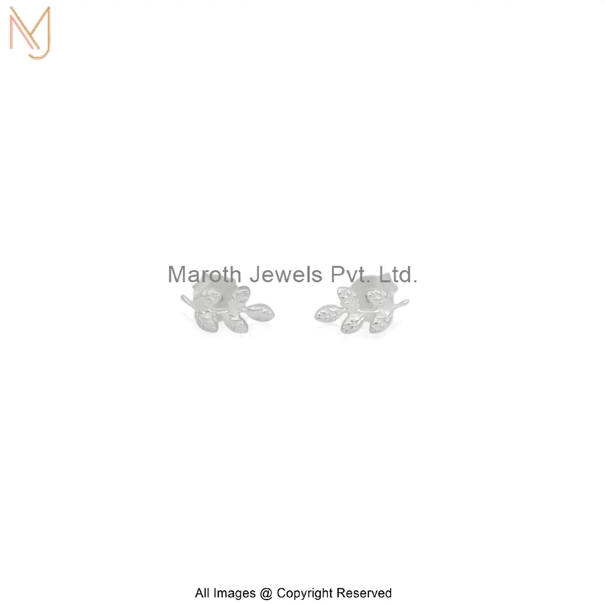 925 Silver White Gold Plated Leaf Stud Earring Jewelry Supplier