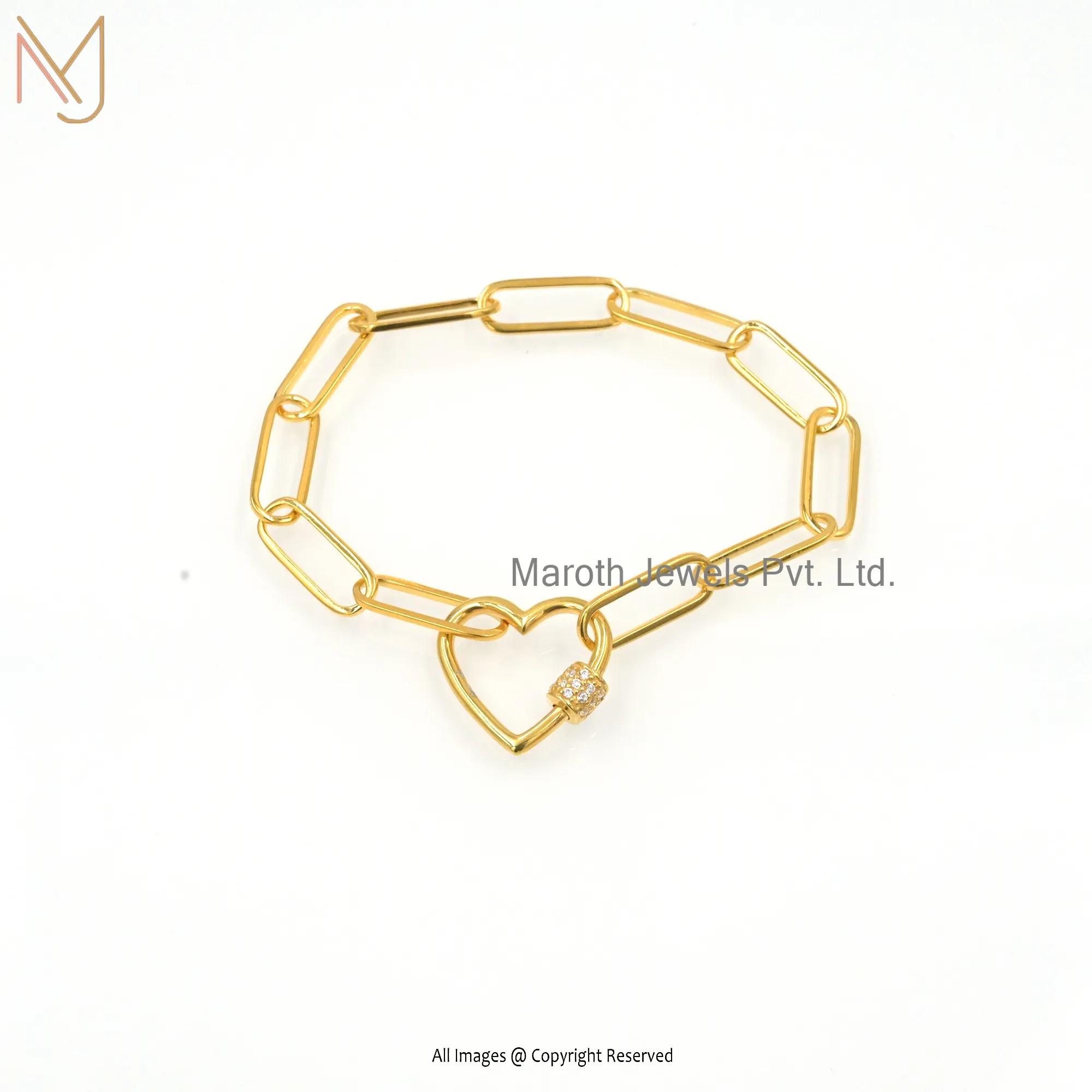 Wholesale 14k Yellow Gold Plated paperclip CZ Bracelet
