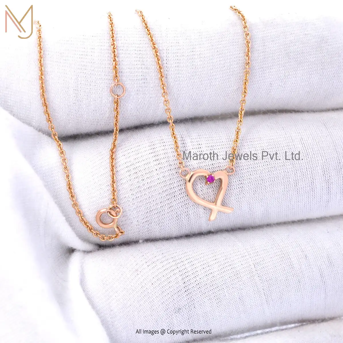 925 Silver Rose Gold Ruby Gemstone Heart Necklace Manufacturer