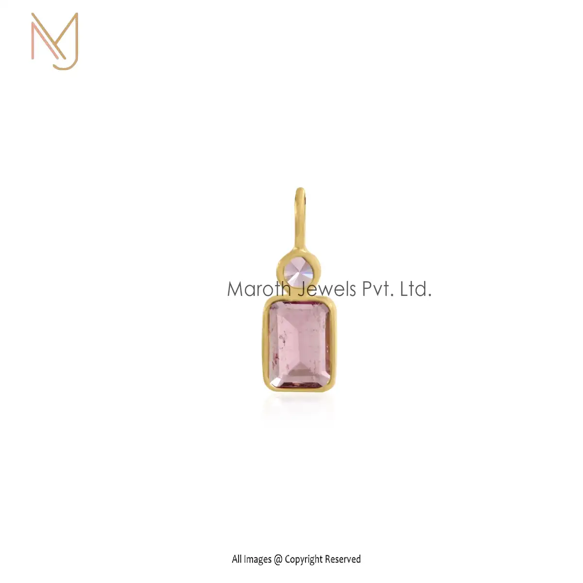 925 Silver Yellow Gold & Pink Tourmailne Gemstone Drop Pendant Jewelry Suppiler