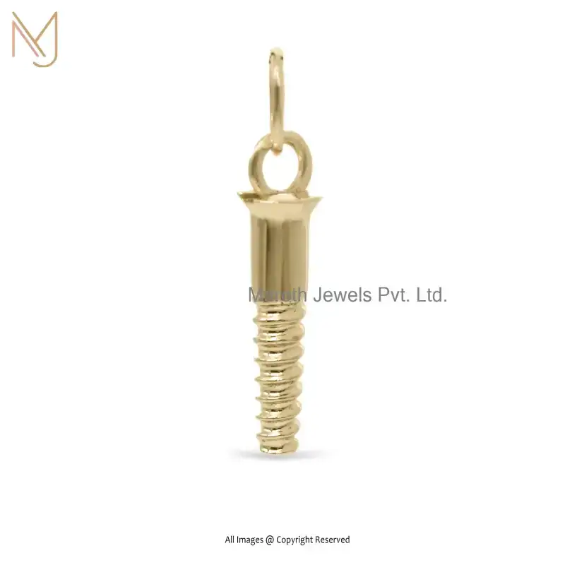 14K Yellow Gold Screw Charm Pendant Custom Jewelry