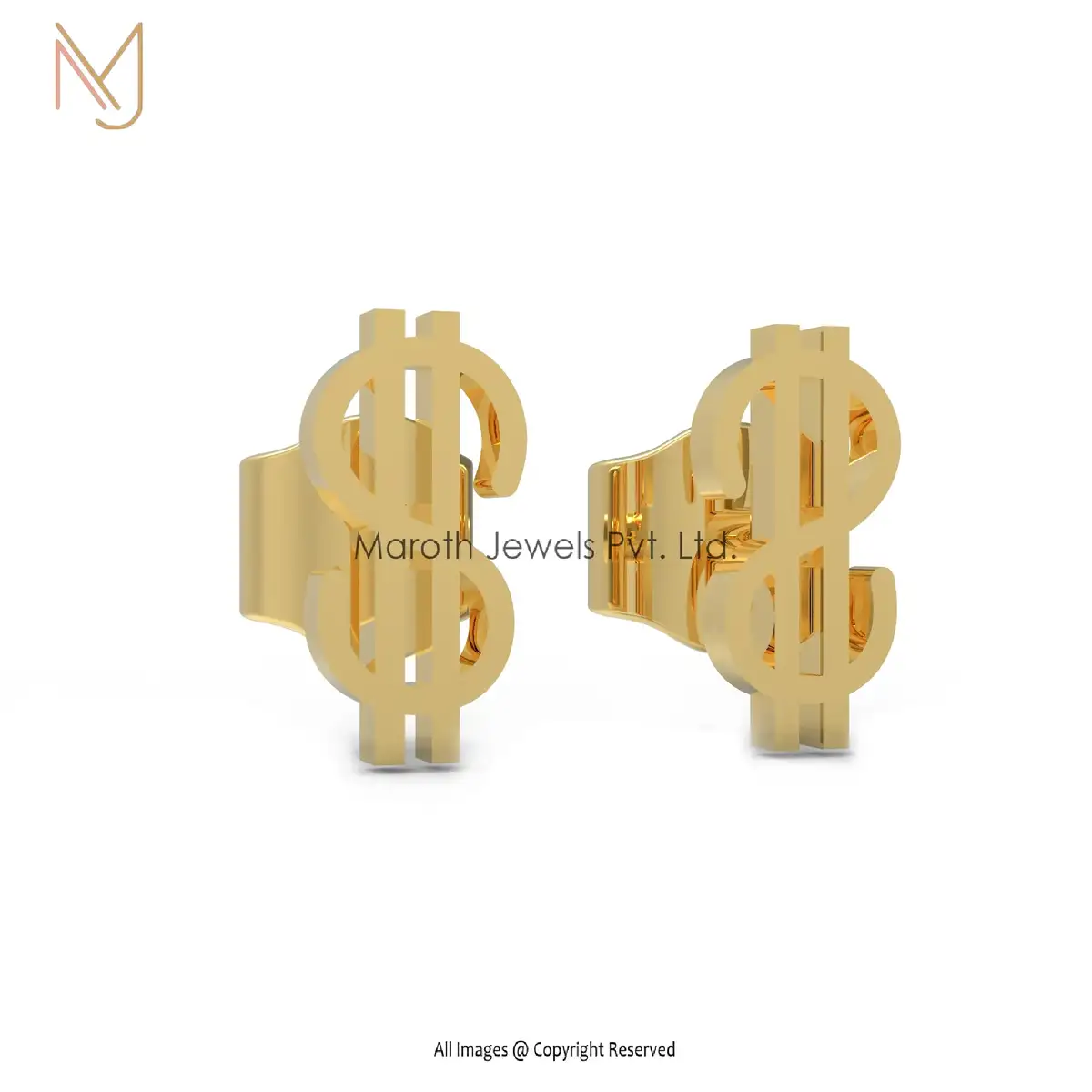 Wholesale 14K Yellow Gold Dollar Design Studs Earrings Jewelry