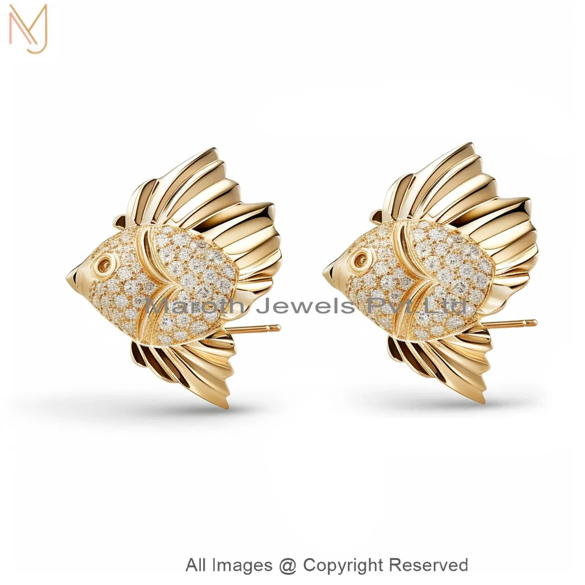 14K Yellow Gold Moissanite Gold Fish Stud Earring Jewelry Supplier