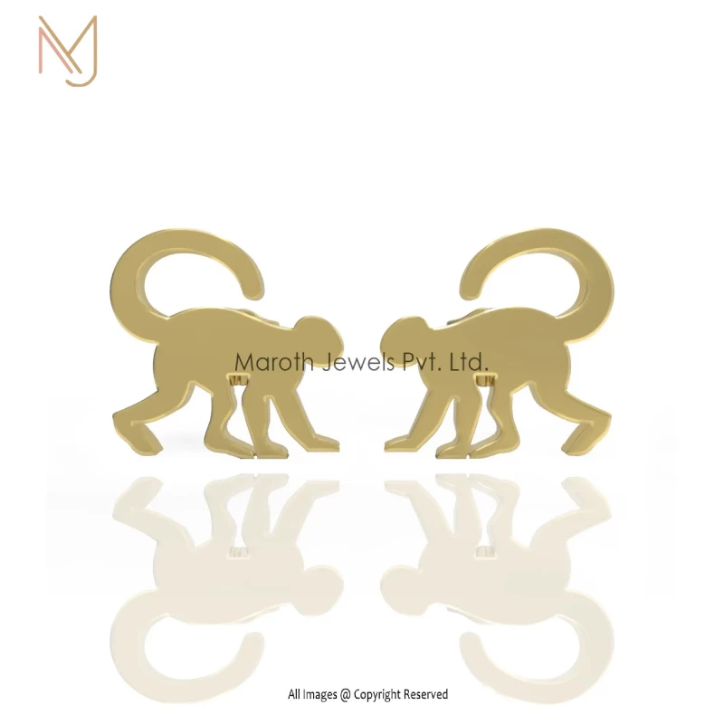 Wholesale 14K Yellow Gold Monkey Earring Animal Designs Jewelry