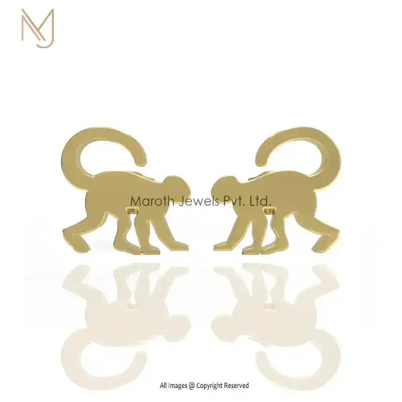 Wholesale 14K Yellow Gold Monkey Earring Animal Designs Jewelry