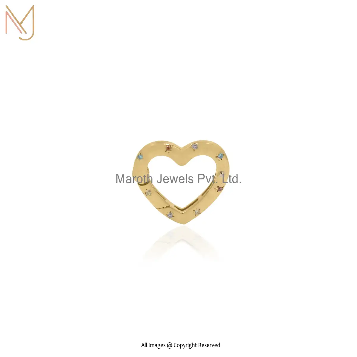 14k Yellow Gold Multi Sapphire Heart Push Lock Jewelry Supplier