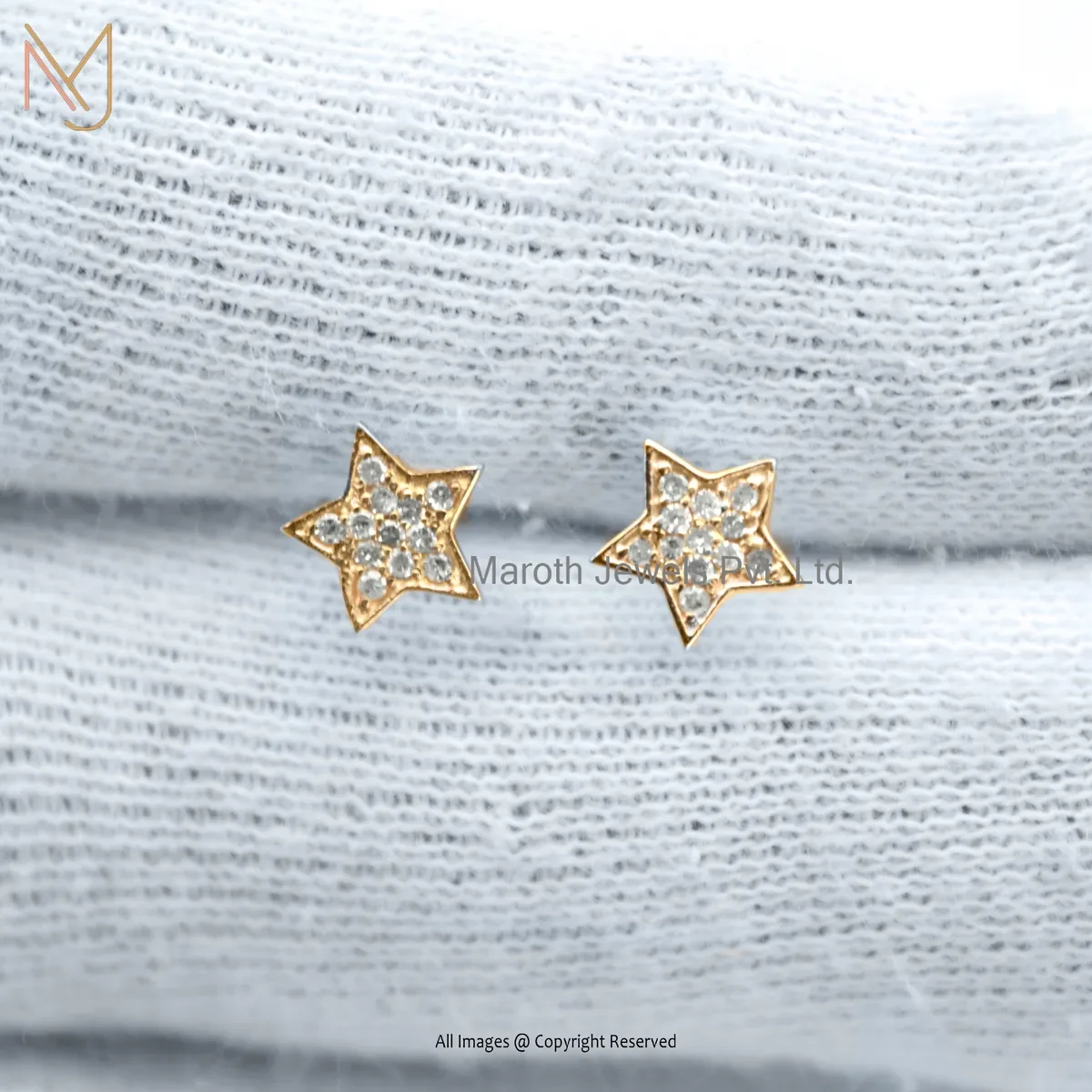 14K Yellow Gold Diamond Cubic Zircon Star Stud Earring Jewelry Supplier