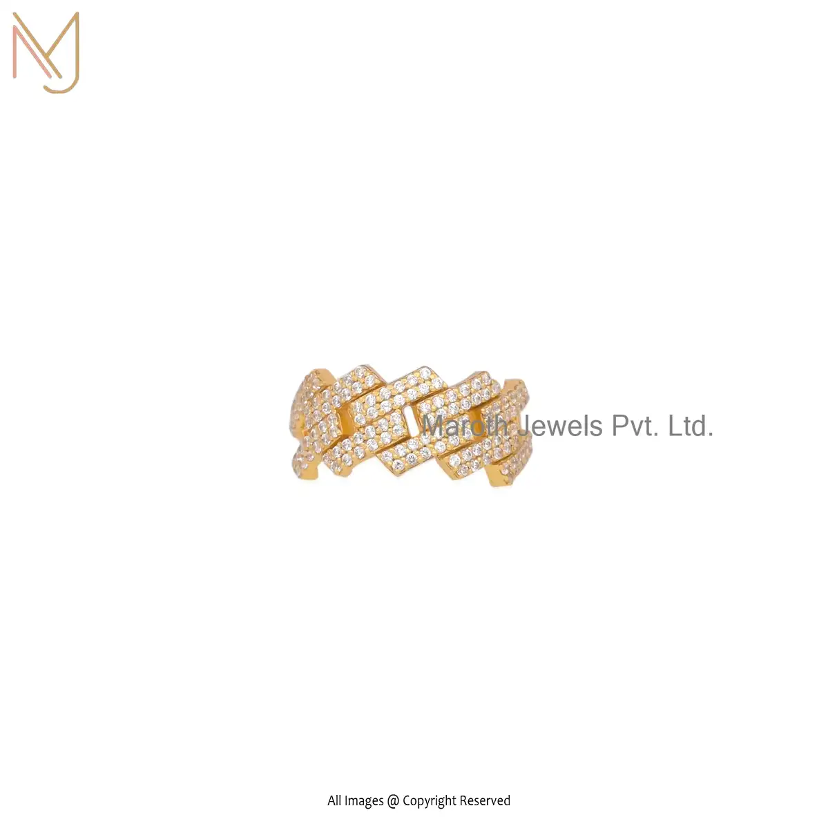 Private Lable 925 Silver Yellow Gold Plated Cubic Zircon Diamond Ring Jewelry
