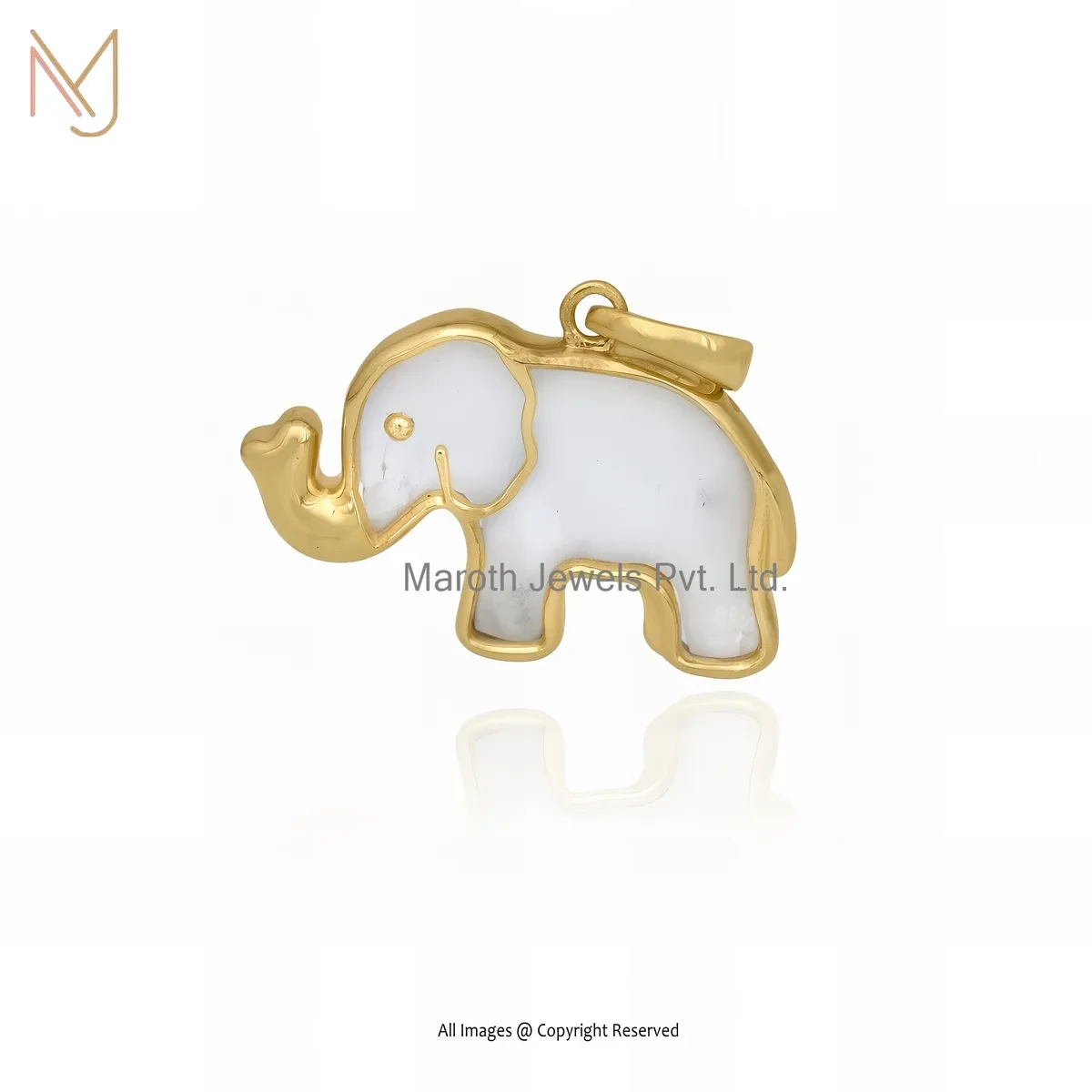 925 Silver Yellow Gold Plated Larimer Elephant Charm Pendant Jewelry Supplier