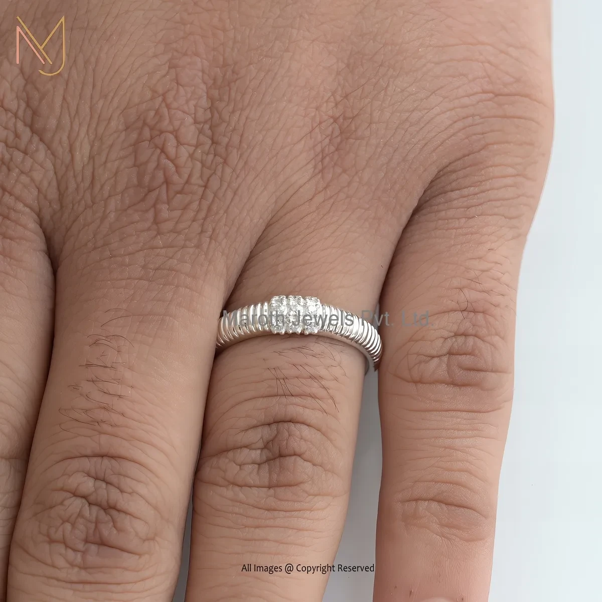 925 Silver Natural Silver Plated Moissanite Fluted Band Ring Custom Jewelry